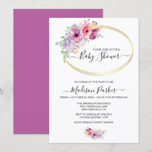 Watercolor Flowers Golden Frame Invitation