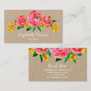 Watercolor Flowers Hair Stylist Salon Makeup Kraft Business Card
