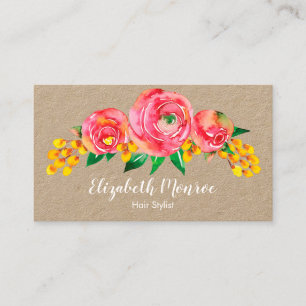 Watercolor Flowers Hair Stylist Salon Makeup Kraft Business Card