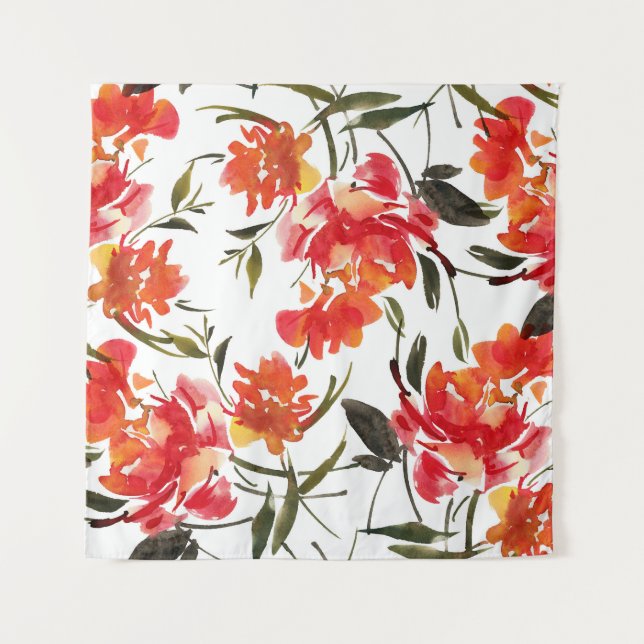 Watercolor flowers, hand-drawn seamless pattern. tapestry (Front)