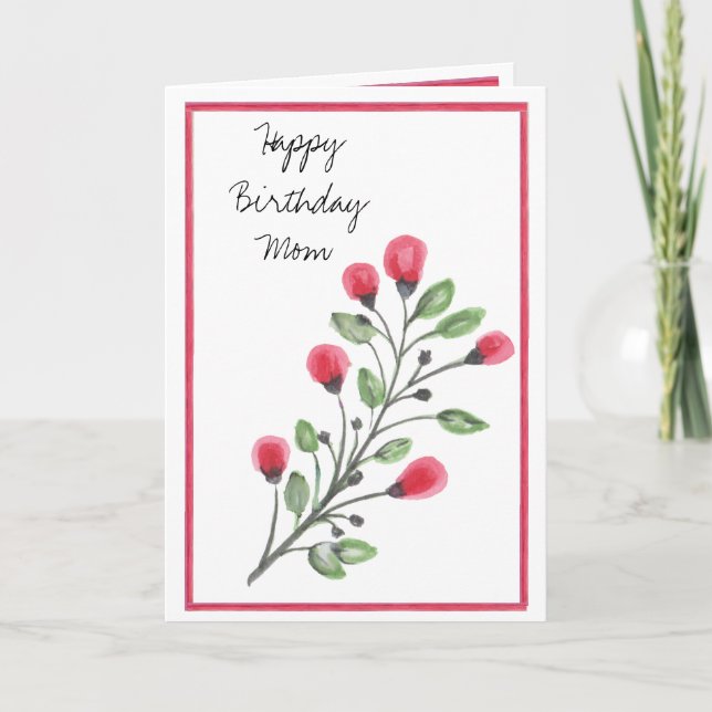 Watercolor Flowers Happy Birthday Mom Card (Front)