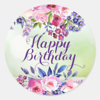 Watercolor Flowers Happy Birthday Stickers