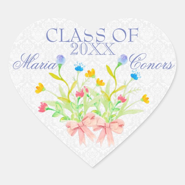 Watercolor Flowers Heart Sticker (Front)