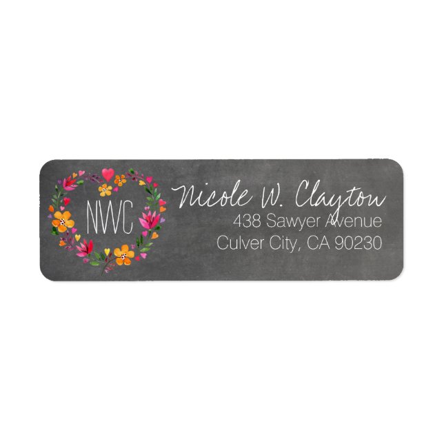 Watercolor Flowers Heart Wreath | chalkboard grey (Front)