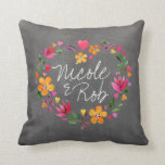 Watercolor Flowers Heart Wreath | chalkboard grey Cushion<br><div class="desc">Watercolor flowers make a heart shaped wreath for these pretty wedding throw pillows. Many matching products available. If you'd like this design personalised, contact: cheryl@cheryldanielsart.com. Use the CUSTOMIZE IT button to add text and/or change the background colour. "Watercolor Flowers Heart Wreath" by Cheryl Daniels © 2015. Fun, personalised, colourful custom...</div>