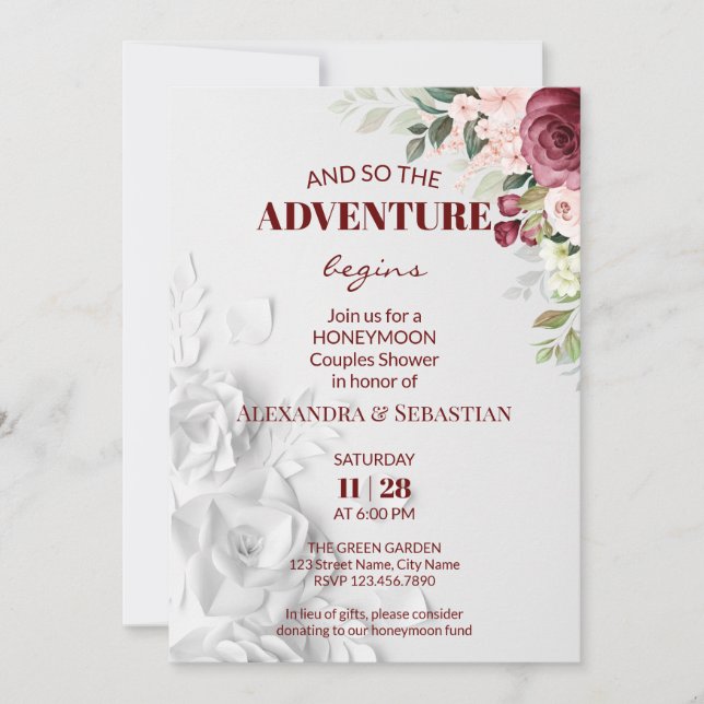 Watercolor Flowers Honeymoon Shower Invitation (Front)