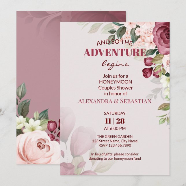 Watercolor Flowers Honeymoon Shower Invitation (Front/Back)