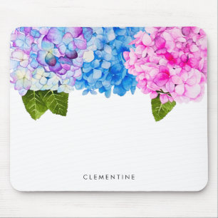 Watercolor Flowers Hydrangea Add Name Mouse Mat