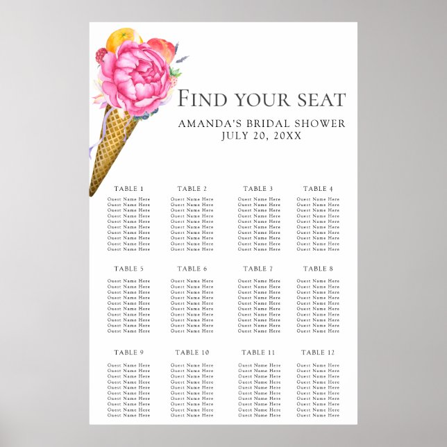 Watercolor flowers ice cream seating chart (Front)