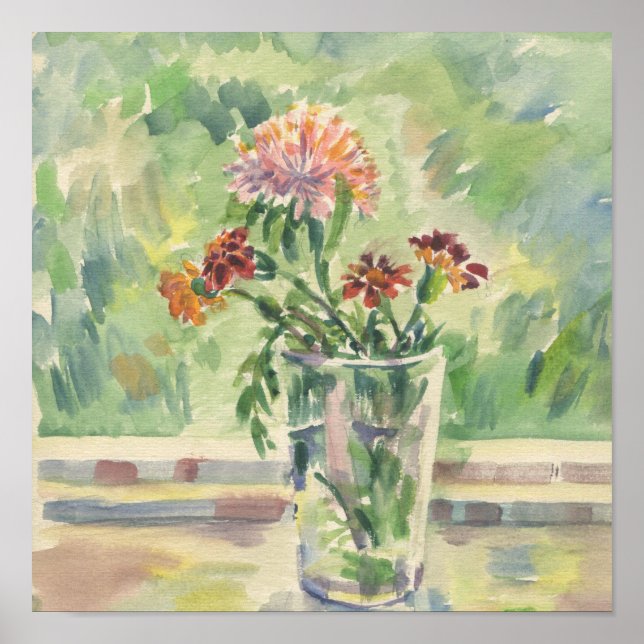 Watercolor flowers in a glass not a window poster (Front)