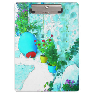 Watercolor flowers in colourful pots clipboard
