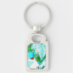 Watercolor flowers in colourful pots key ring