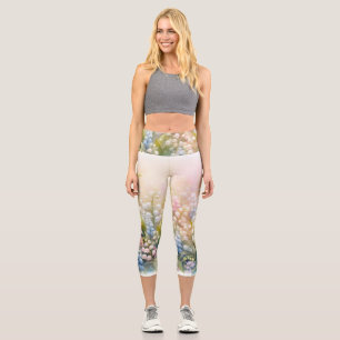 Watercolor Flowers in pastels colours  Capri Leggings
