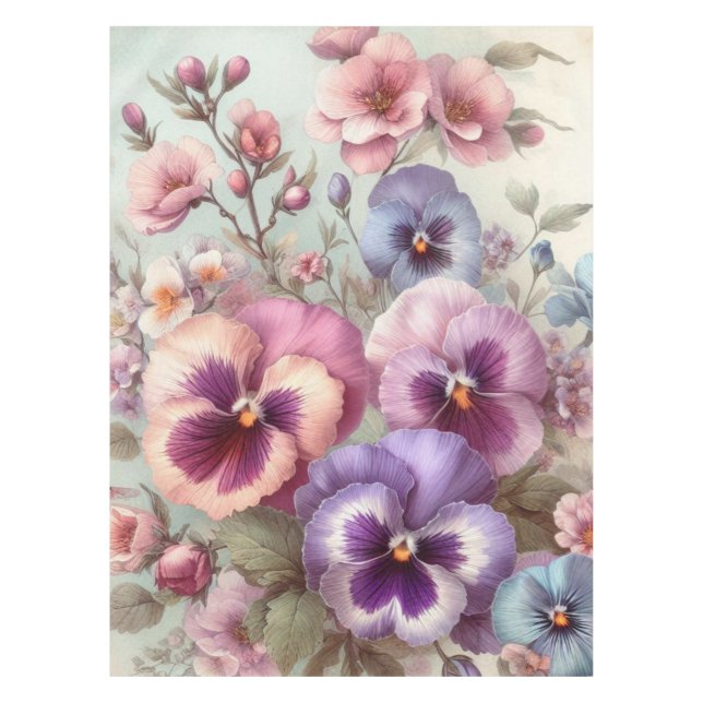 Watercolor Flowers in pastels colours  Tablecloth (Front)