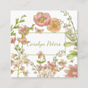 Watercolor Flowers in Pink and Green Business Card