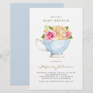 Watercolor Flowers in Teacup Baby Brunch Invite