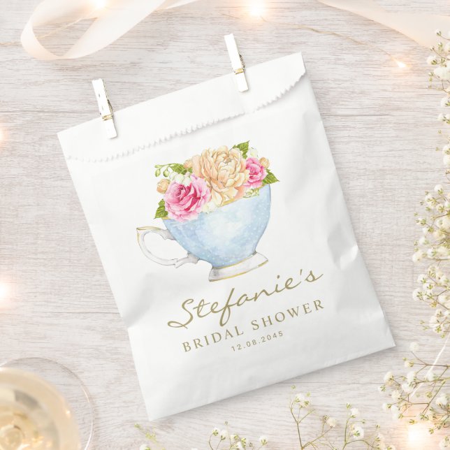 Watercolor Flowers in Teacup Bridal Shower Favour Bags (Clipped)