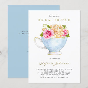 Watercolor Flowers in Teacup Bridal Shower Invitation