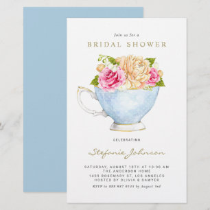 Watercolor Flowers in Teacup Bridal Shower Invite