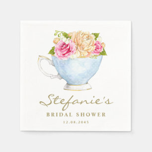 Watercolor Flowers in Teacup Bridal Shower Napkin