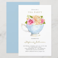 Watercolor Flowers in Teacup Tea Party Invitation