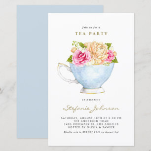 Watercolor Flowers in Teacup Tea Party Invitation