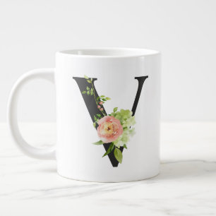 Watercolor Flowers Initial Mug with the letter V