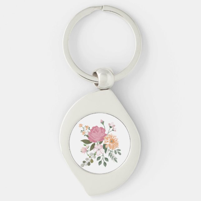 Watercolor flowers  key ring (Front)