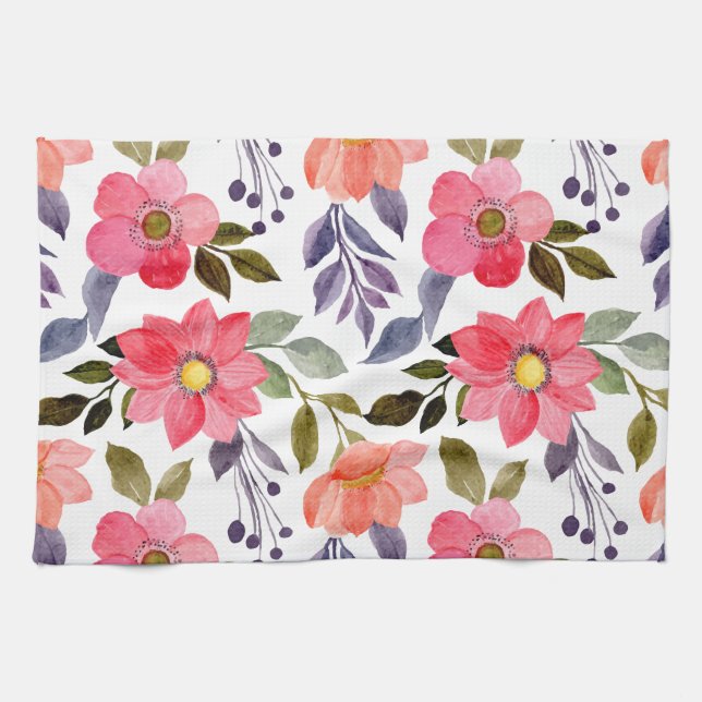 Watercolor Flowers Kitchen Towel (Horizontal)