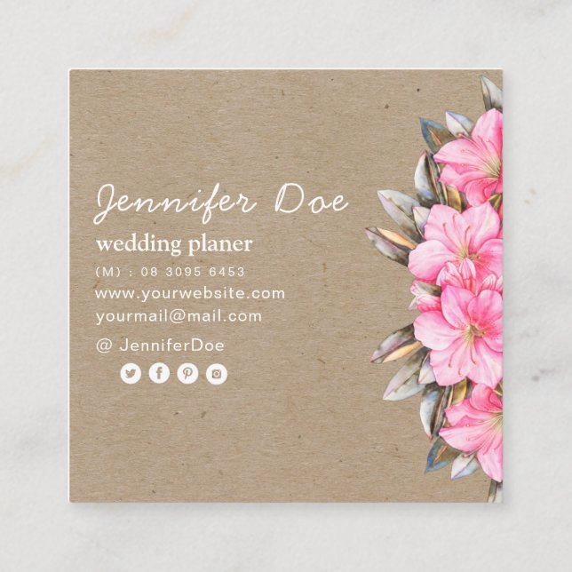  Watercolor flowers kraft Business Card (Back)