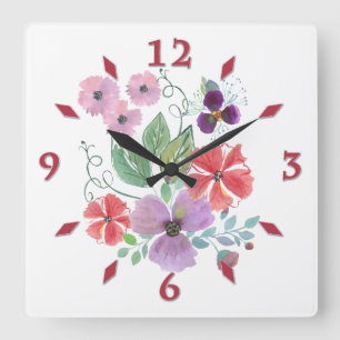 Watercolor flowers . large clock