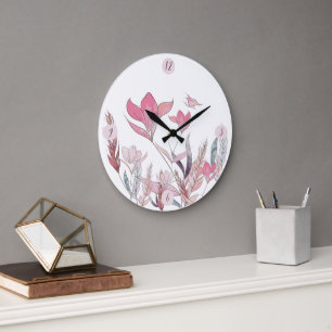 Watercolor flowers large clock