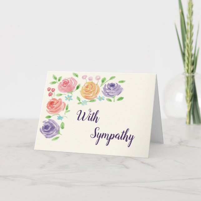 Watercolor Flowers Large Font Sympathy Card (Front)