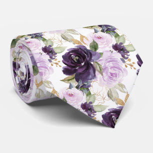 Watercolor Flowers Lavender Purple Lilac Roses   Tie