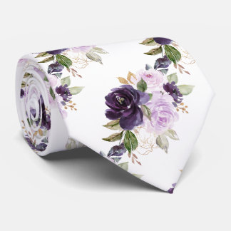 Watercolor Flowers Lavender Purple Lilac Roses Tie