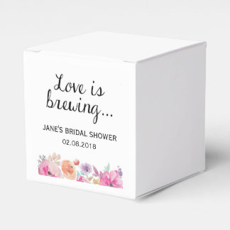 Watercolor Flowers "Love is Brewing" Bridal Shower Favour Box