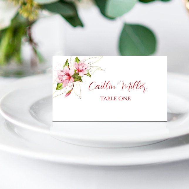 Watercolor Flowers Magnolias Rustic Wedding Place Card (Creator Uploaded)
