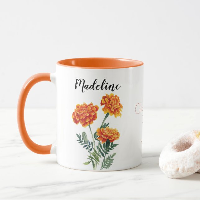 Watercolor Flowers Marigold October Birth Flower Mug (With Donut)