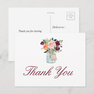 Watercolor Flowers Mason Jar Thank You Postcard