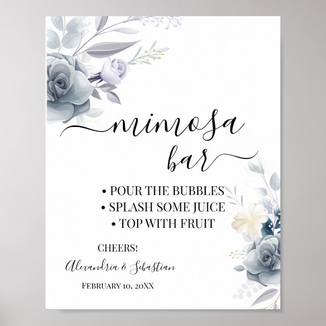 Watercolor Flowers Mimosa Bar Bridal Shower Sign (Front)
