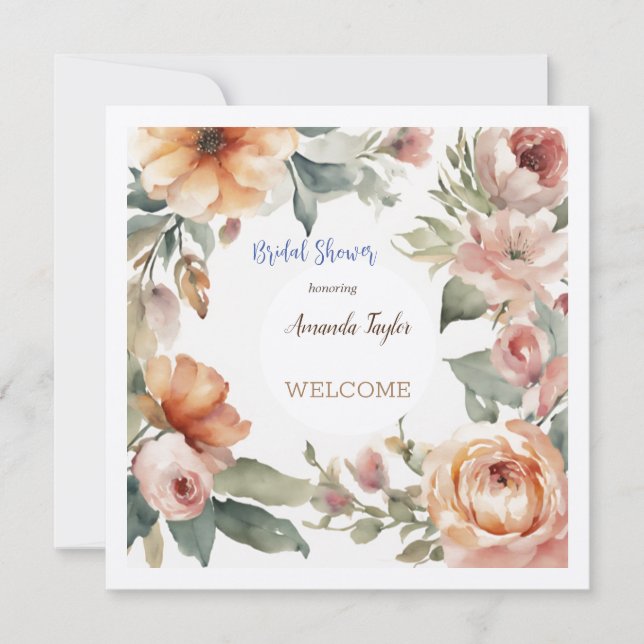 Watercolor Flowers Minimal Bridal Shower Card (Front)