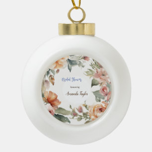 Watercolor Flowers Minimal Bridal Shower Ceramic Ball Christmas Ornament