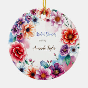 Watercolor Flowers Minimal Bridal Shower Ceramic Tree Decoration
