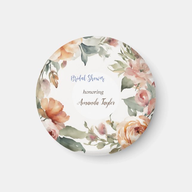 Watercolor Flowers Minimal Bridal Shower Magnet (Front)