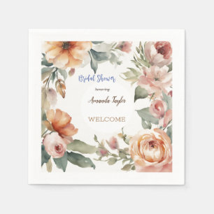 Watercolor Flowers Minimal Bridal Shower Napkin