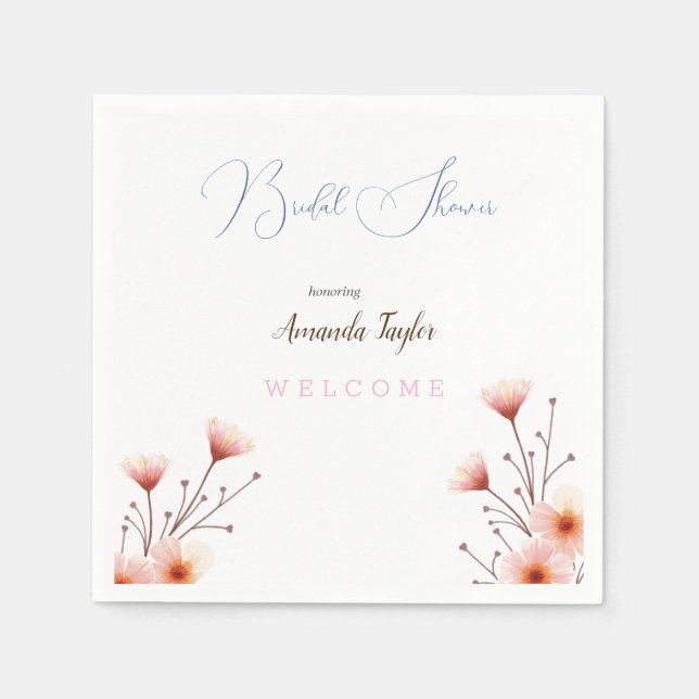 Watercolor Flowers Minimal Bridal Shower  Napkin (Front)