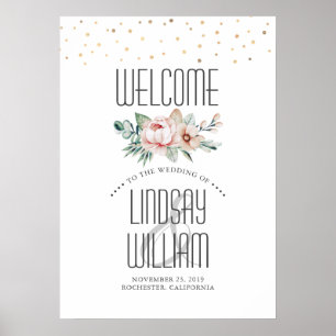 Watercolor Flowers Modern Wedding Welcome Sign