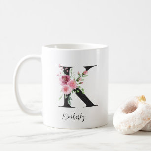Watercolor Flowers Monogram K Custom Name Coffee Mug