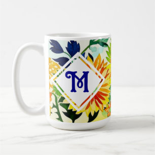 Watercolor Flowers Monogrammed  Coffee Mug