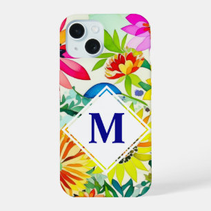 Watercolor Flowers Monogrammed iPhone 15 Case